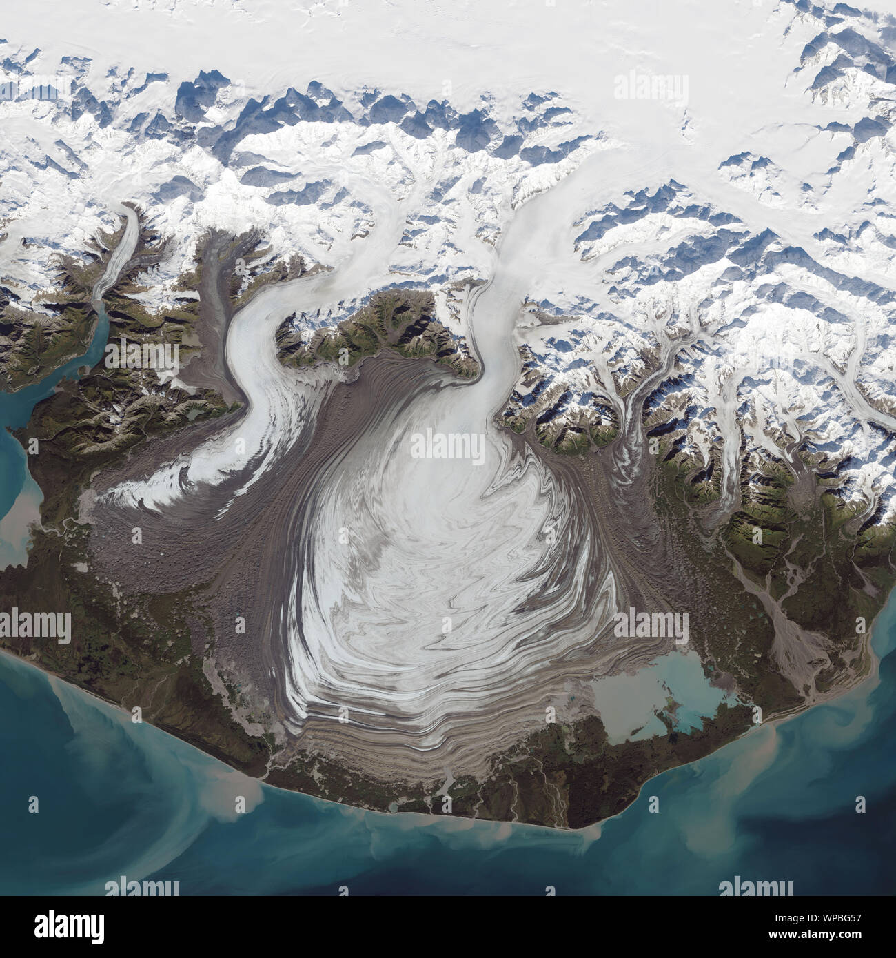 Malaspina Gletscher, einer Piemont Gletscher, südöstliche Alaska, 24. September 2014, das die NASA/ Jesse Allen/DPA Stockfoto
