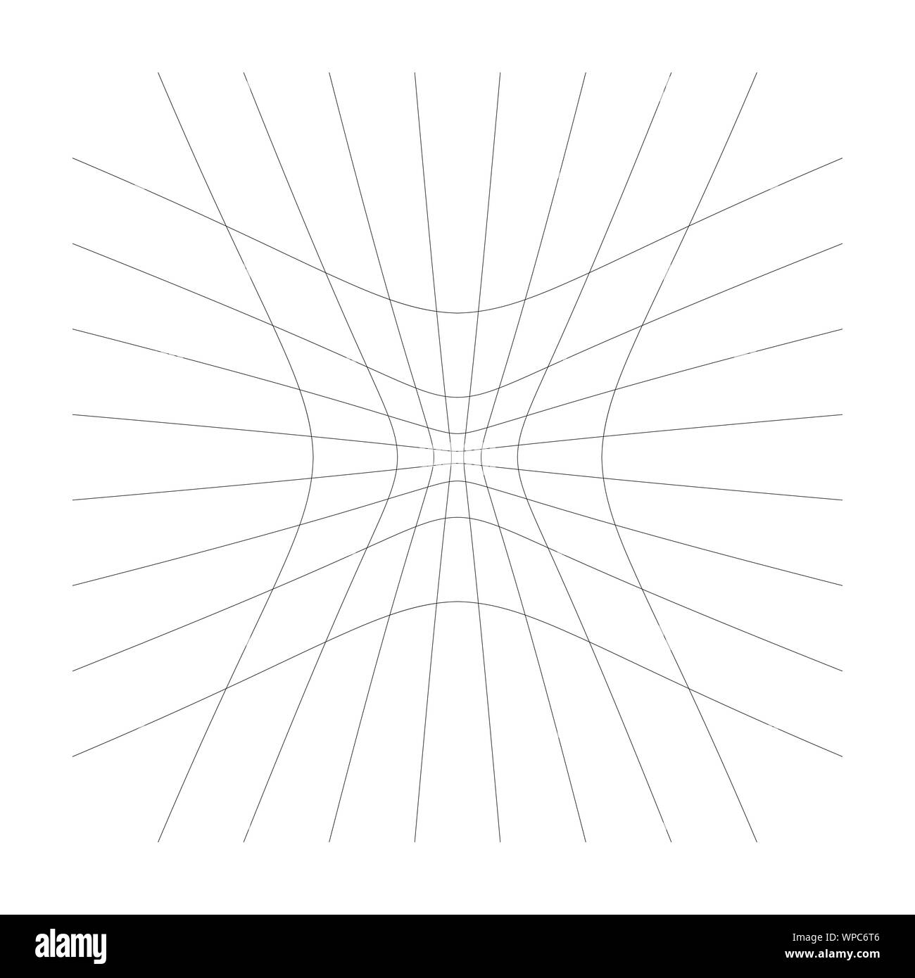 Nach innen, Aussparung geschwungene Linien Raster, Gitter. Neigung komprimieren Hohl, Gedankenstrich, dent Verzerrung. Kompression, Depression negative space Muster. Warp, verformen Stock Vektor