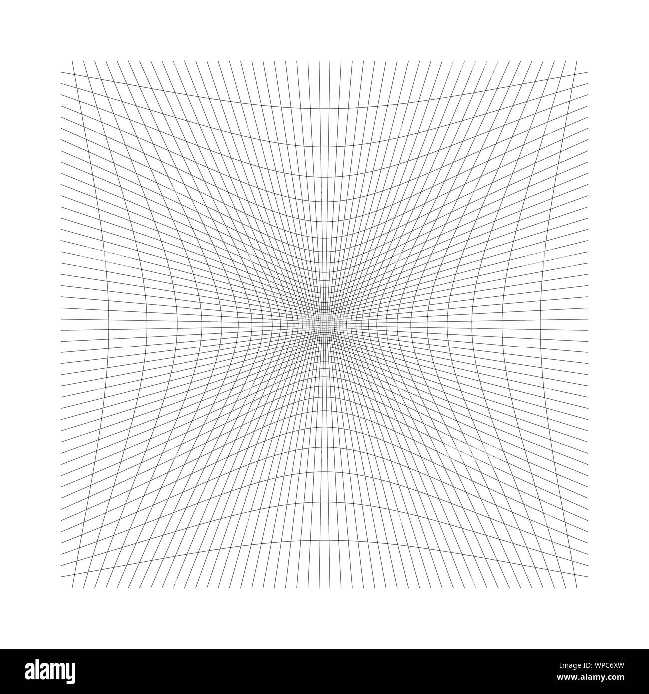 Nach innen, Aussparung geschwungene Linien Raster, Gitter. Neigung komprimieren Hohl, Gedankenstrich, dent Verzerrung. Kompression, Depression negative space Muster. Warp, verformen Stock Vektor