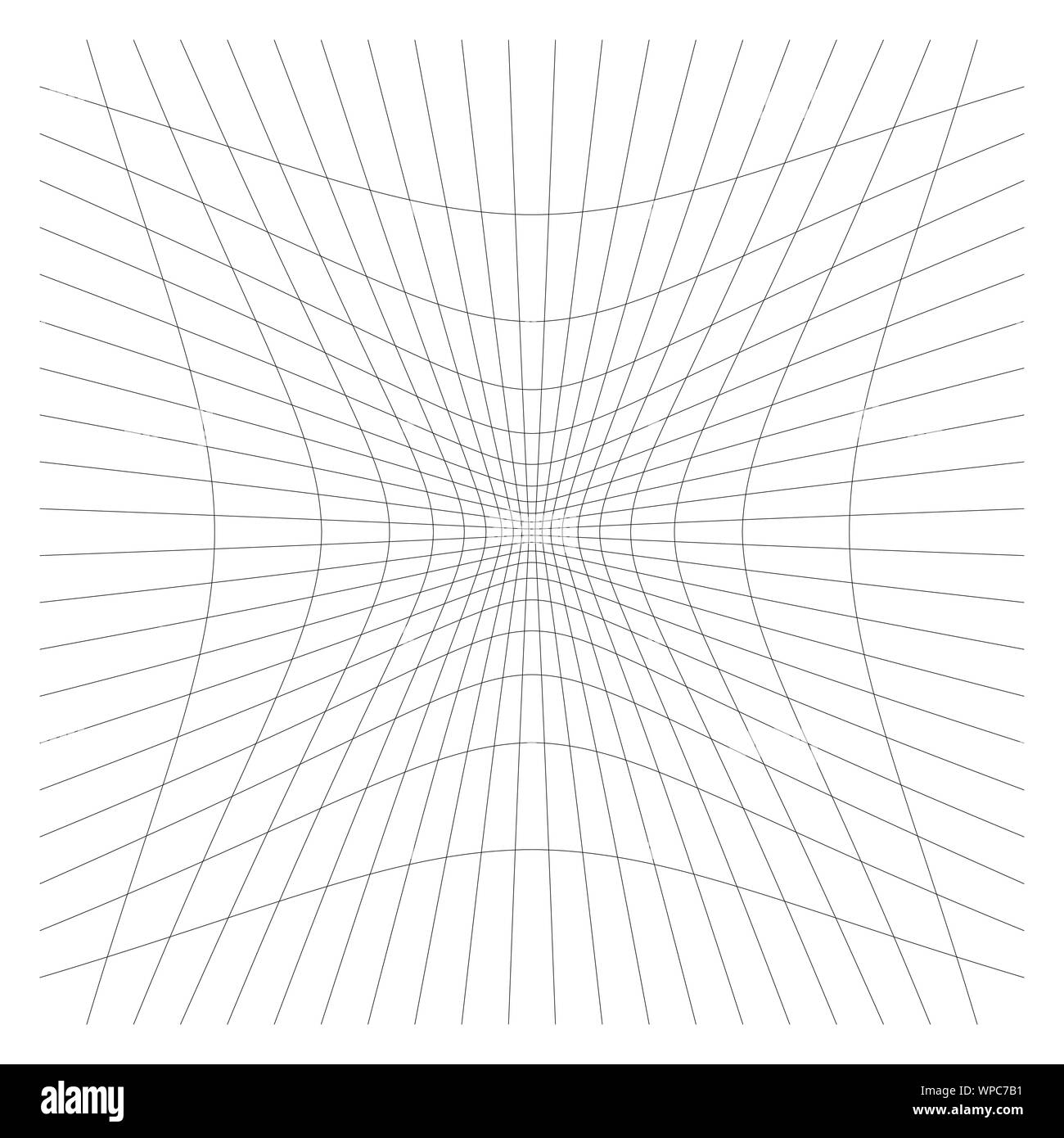 Nach innen, Aussparung geschwungene Linien Raster, Gitter. Neigung komprimieren Hohl, Gedankenstrich, dent Verzerrung. Kompression, Depression negative space Muster. Warp, verformen Stock Vektor