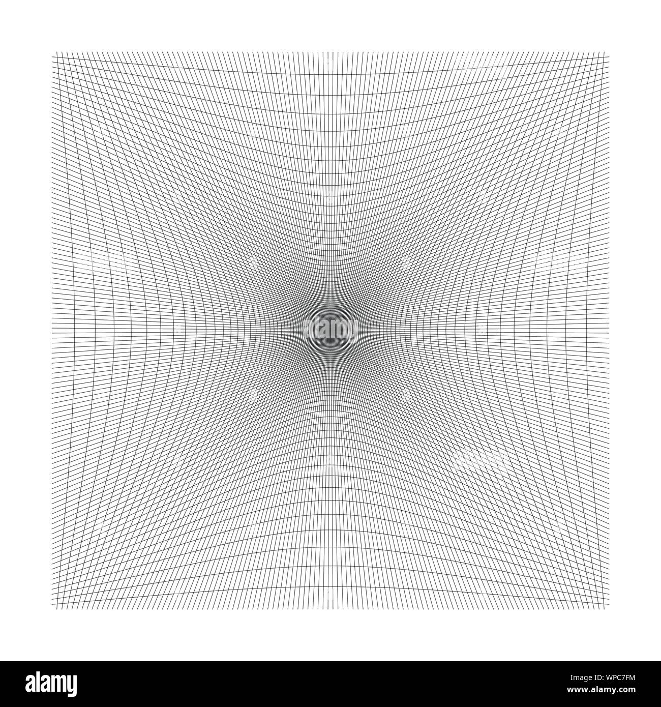 Nach innen, Aussparung geschwungene Linien Raster, Gitter. Neigung komprimieren Hohl, Gedankenstrich, dent Verzerrung. Kompression, Depression negative space Muster. Warp, verformen Stock Vektor