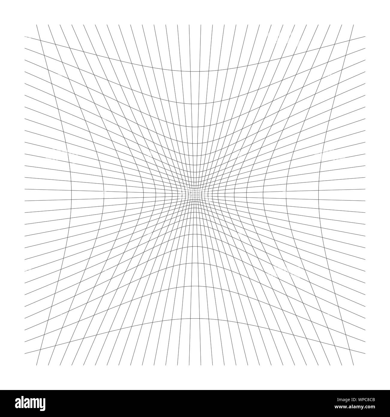 Nach innen, Aussparung geschwungene Linien Raster, Gitter. Neigung komprimieren Hohl, Gedankenstrich, dent Verzerrung. Kompression, Depression negative space Muster. Warp, verformen Stock Vektor