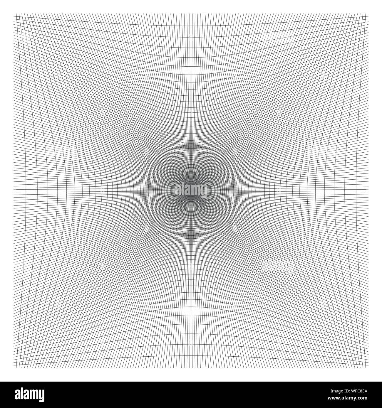 Nach innen, Aussparung geschwungene Linien Raster, Gitter. Neigung komprimieren Hohl, Gedankenstrich, dent Verzerrung. Kompression, Depression negative space Muster. Warp, verformen Stock Vektor