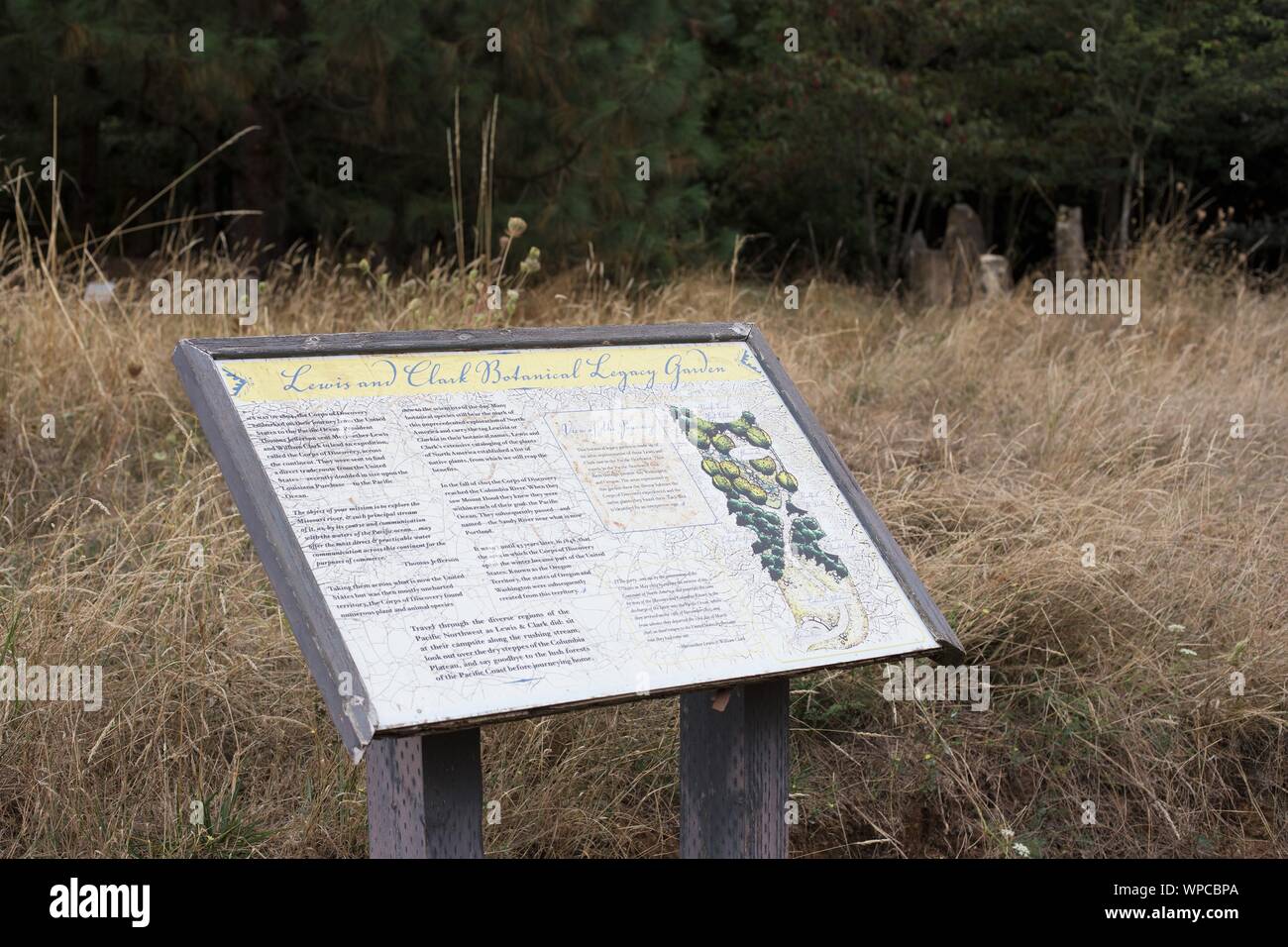 Ein Schild am Eingang der Lewis und Clark botanisches Erbe Garten, an der Oregon Garten in Silverton, ODER, USA. Stockfoto