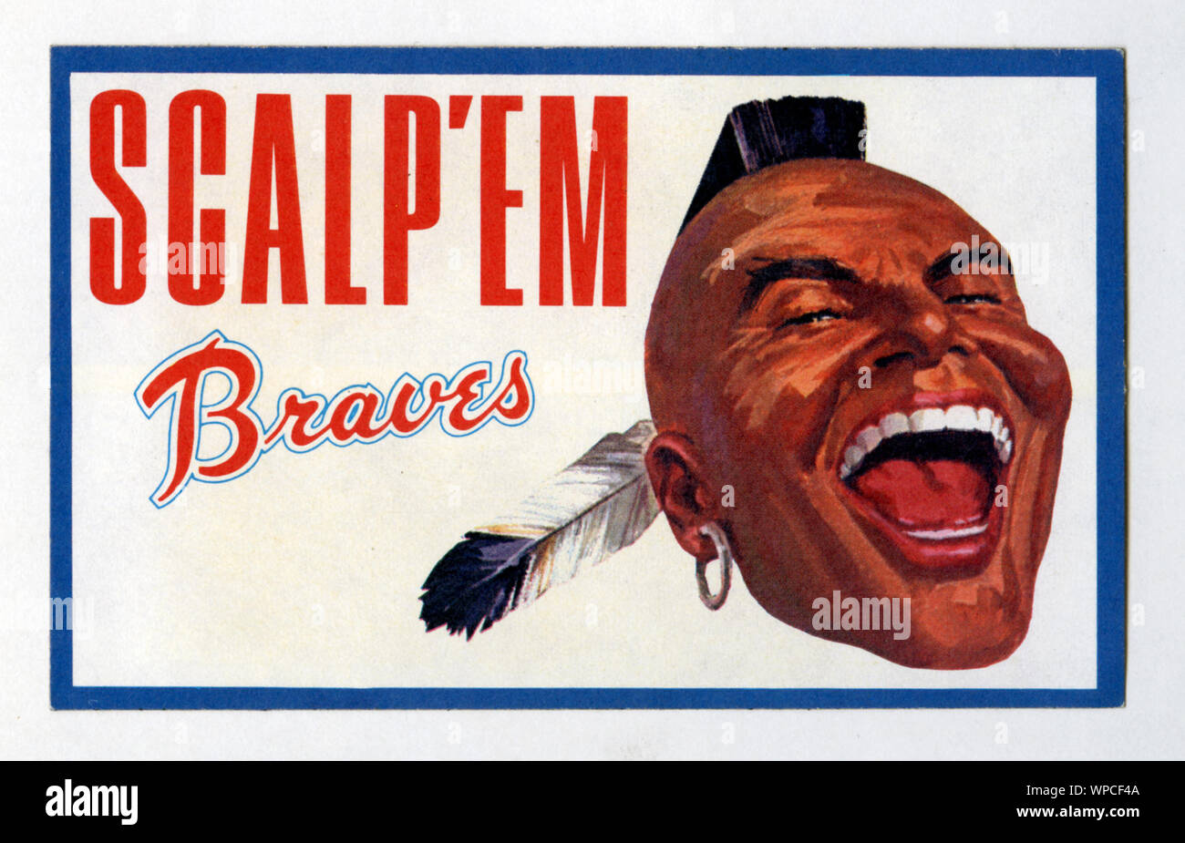Politisch inkorrekt vintage Atlanta Braves Team logo Aufkleber ca. 1960. Stockfoto