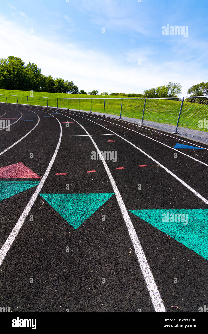 Laufstrecke an einer örtlichen High School. Ottawa, Illinois, USA. Stockfoto