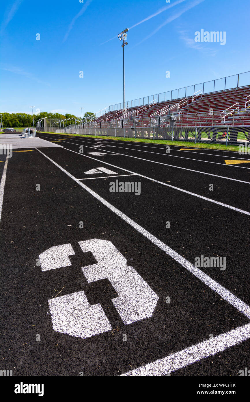 Laufstrecke an einer örtlichen High School. Ottawa, Illinois, USA. Stockfoto