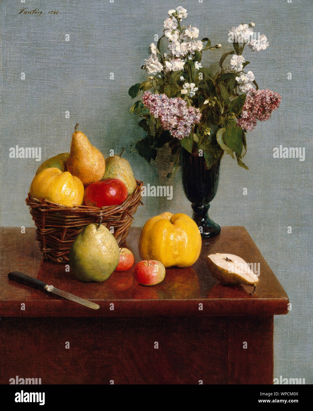 Stillleben mit Blumen und Obst - Henri Fantin-Latour, ca. 1866 Stockfoto