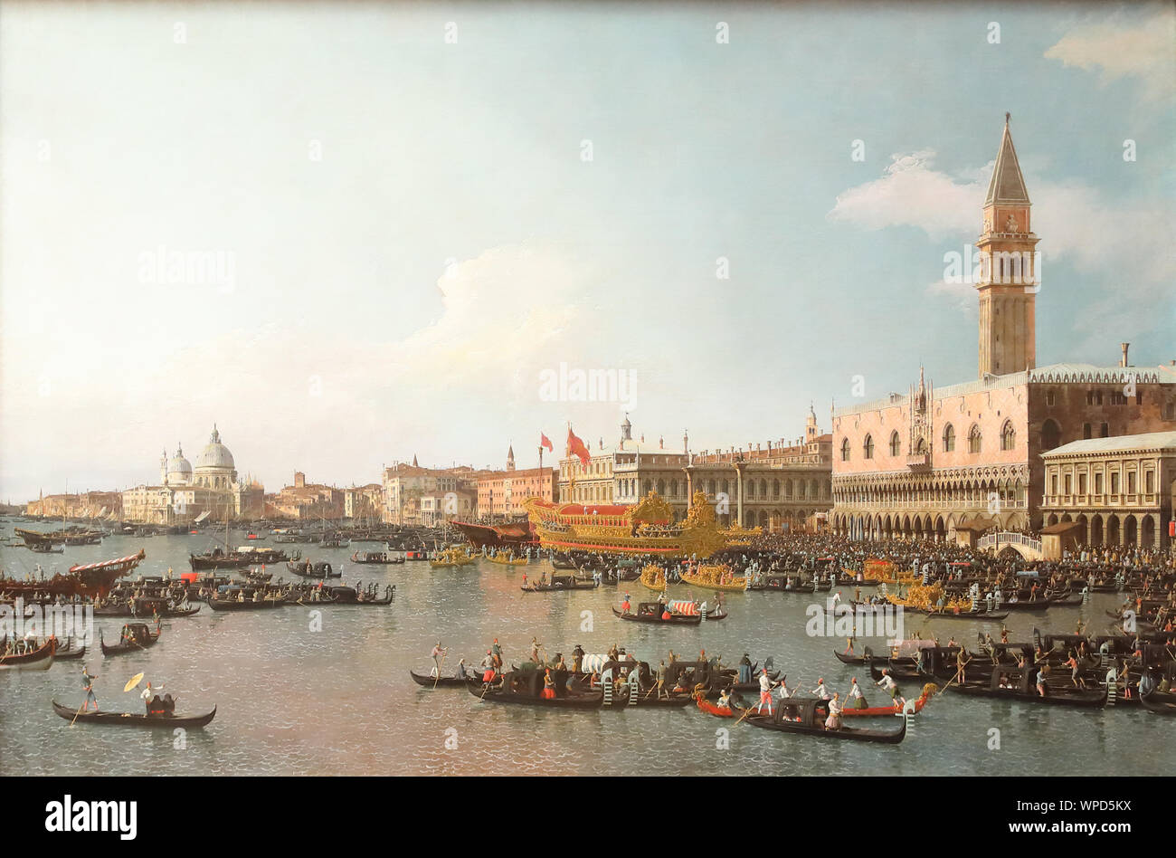 The Painting Venice: The Basin of San Marco on Ascension Day des italienischen Malers Canaletto in der National Gallery, London, Großbritannien Stockfoto