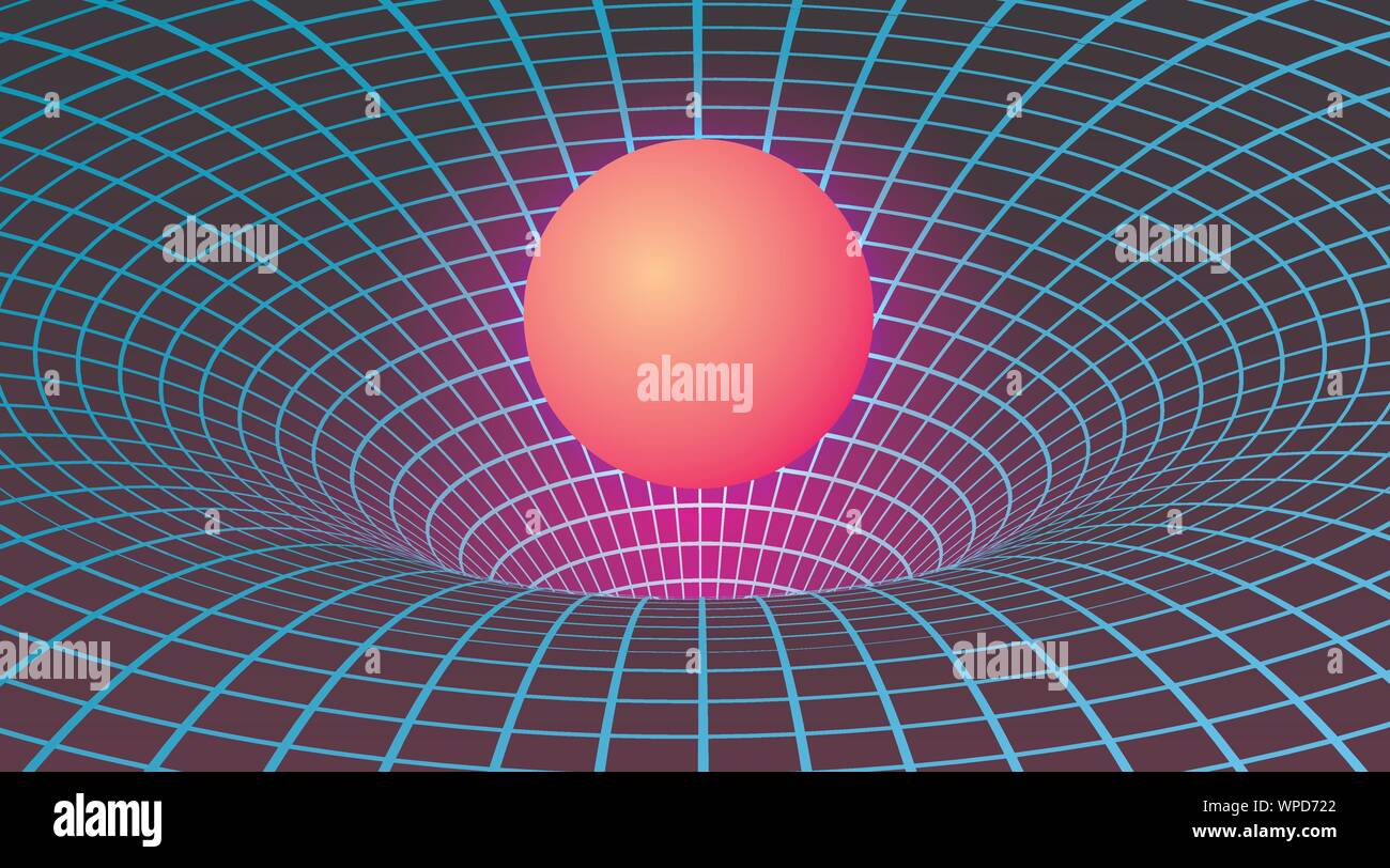Warp Raum - Schwarzes Loch in Neon Farben der 80er. Hintergrund oder Abdeckung für retrowave Musik Stil. Vector Illustration Stock Vektor