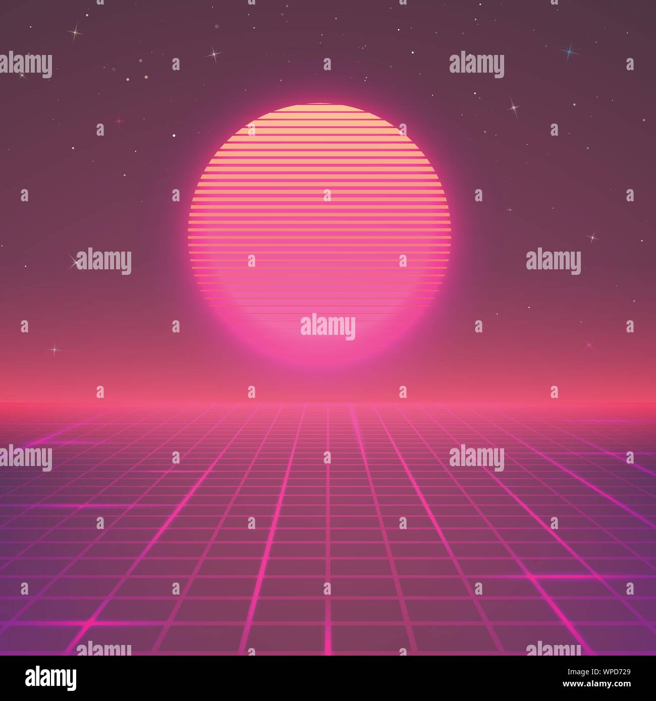 Im Stil der 80er. Sci-fi oder retro Musik Poster wallpaper. Vector Illustration Stock Vektor