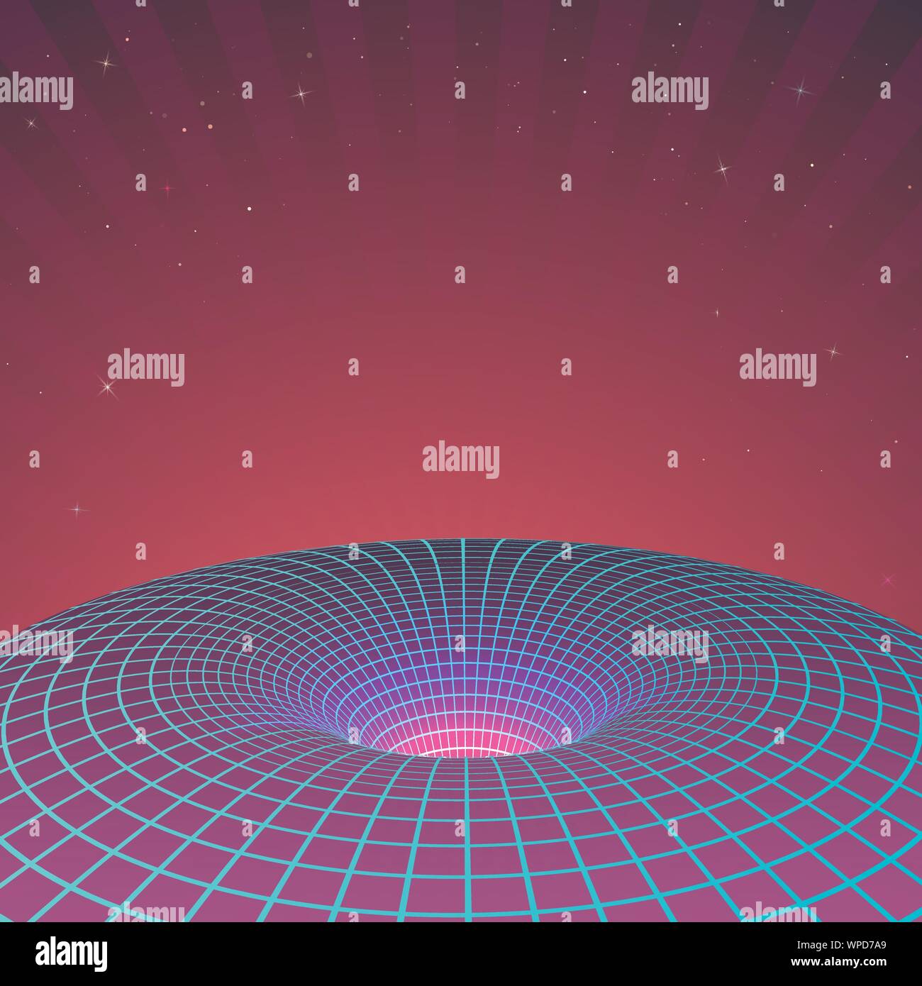 Schwarzes Loch in Neon Farben von 80 s oder 90 s. Sci-fi Poster Vorlage. Hintergrund oder Abdeckung für retrowave elektronische Musik Stil. Vector Illustration Stock Vektor
