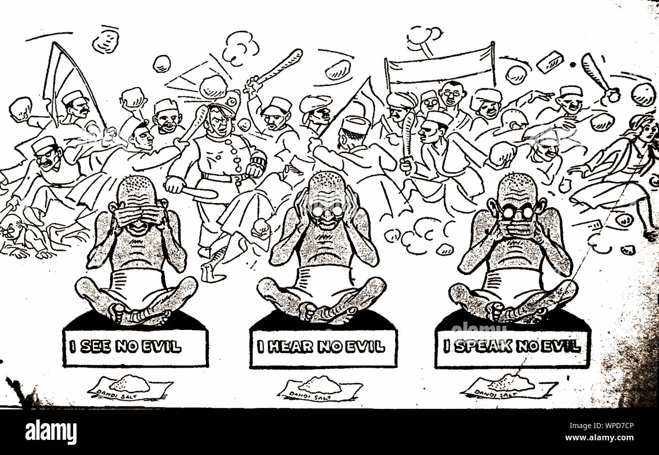 Cartoon, Mahatma Gandhi Drei Affen, London, England, 1930 Stockfoto