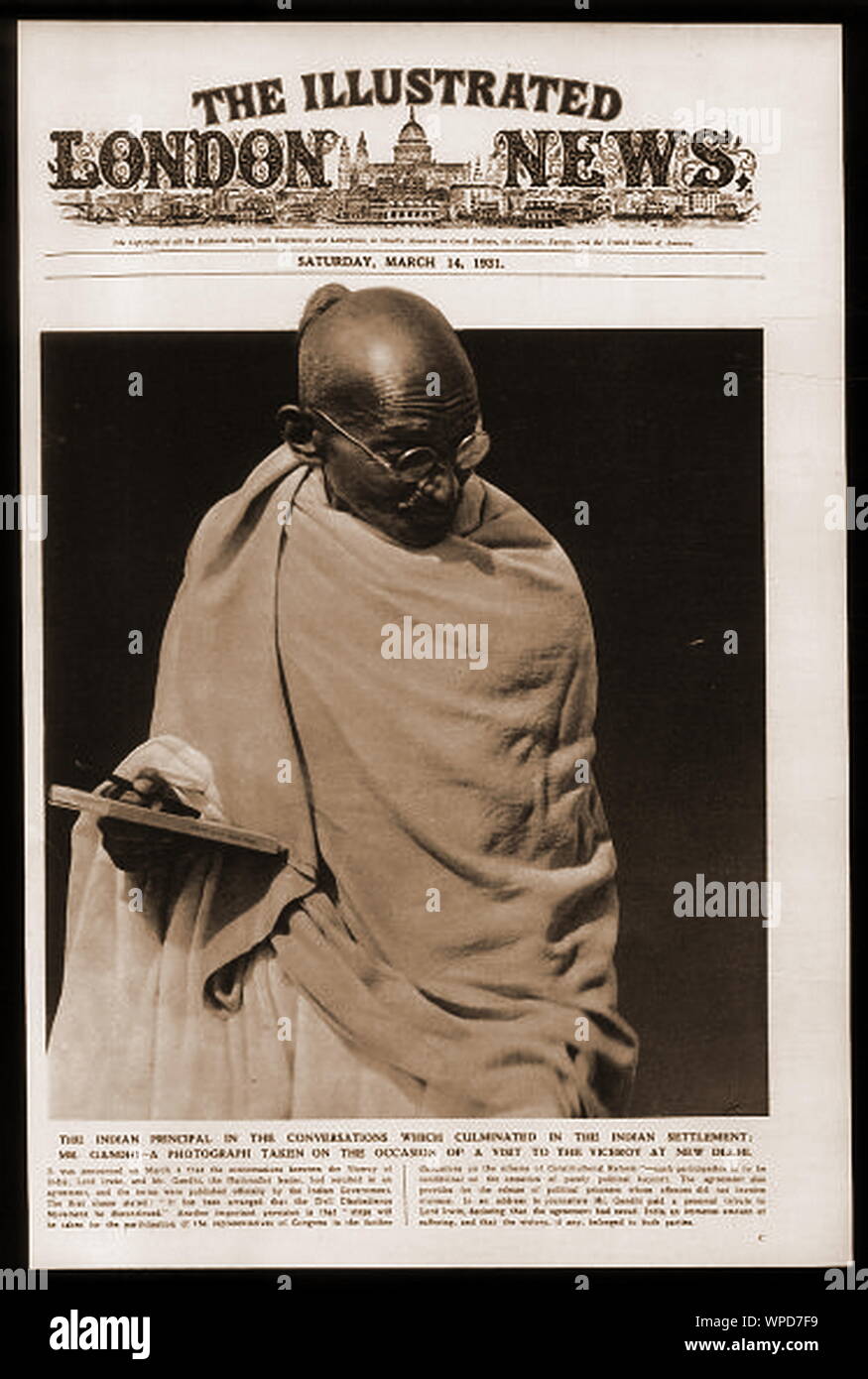 Mahatma Gandhi auf der vorderen Seite der Illustrated London News Magazine, 14. März 1931 Stockfoto