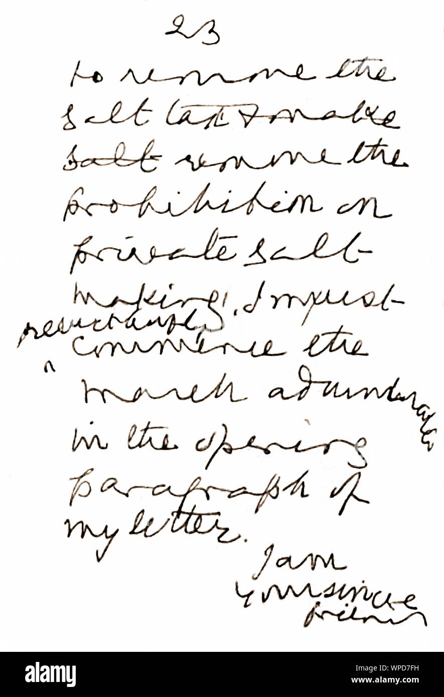 Handgeschriebenen Brief von Mahatma Gandhi zu britischen Vizekönig, Indien, Asien, 4. Mai 1930 Stockfoto