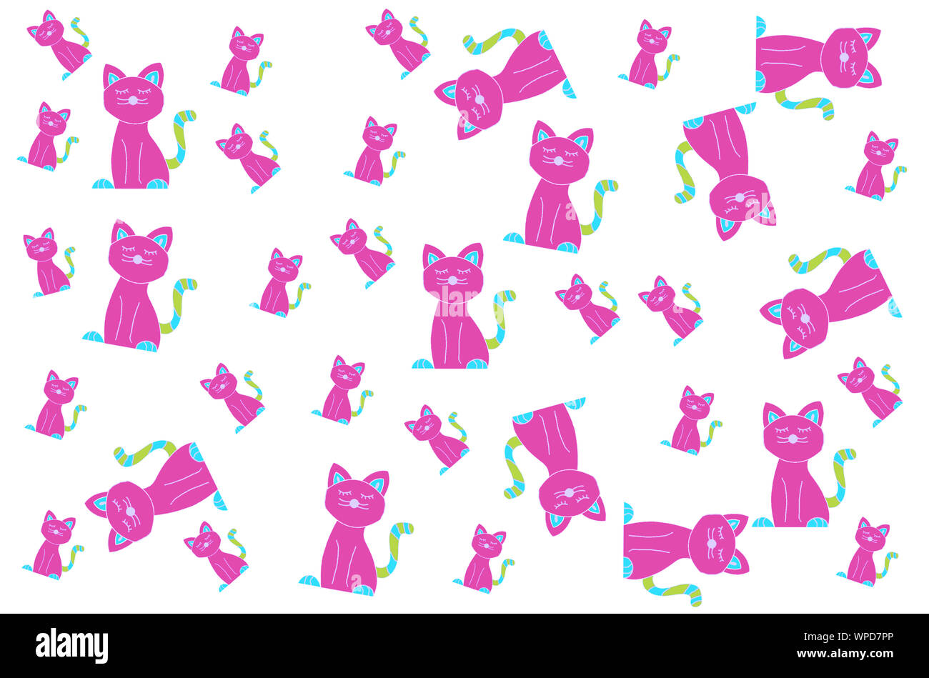 Niedliche Rosa Kätzchen auf weißem Hintergrund. Kinder nahtlose Muster mit rosa Katzen. Stockfoto