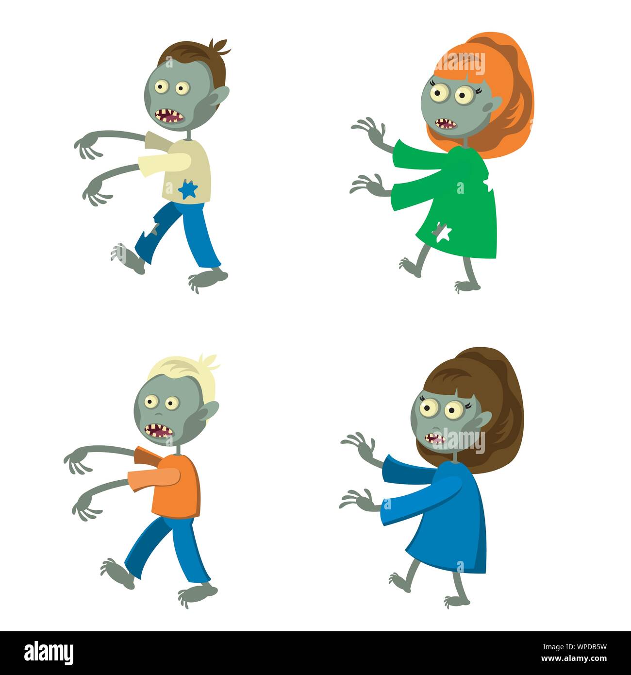 Satz eines Zombies auf weißem Hintergrund. Zombie Männer und Frauen im