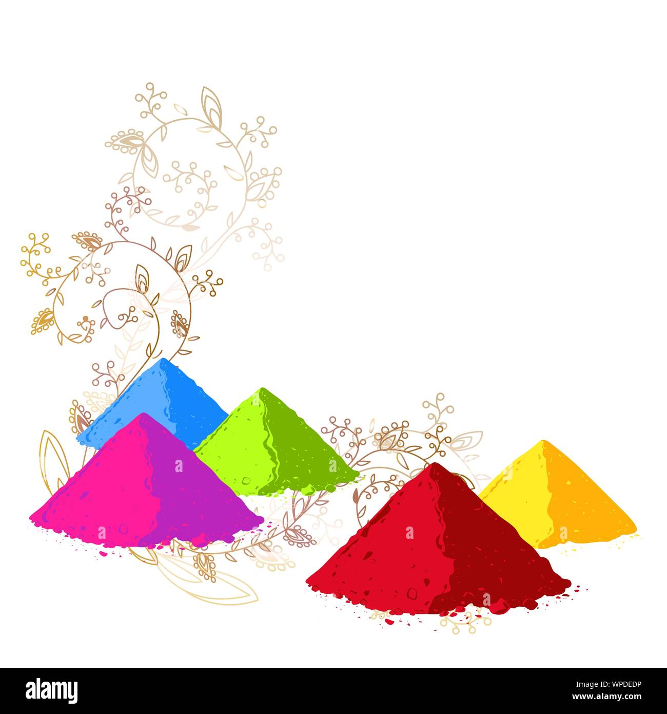 Vektor Poster, Banner oder Flyer Design für Holi Fest Party Feier, indische Festivals. Bunte Farben in Pulverform und abstraktes Ornament Hintergrund Stock Vektor