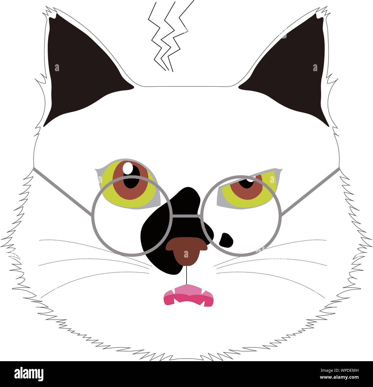 Angry cat Kopf mit Brille. Pet-Sammlung. Flache Bauform. Vector Illustration Stockfoto