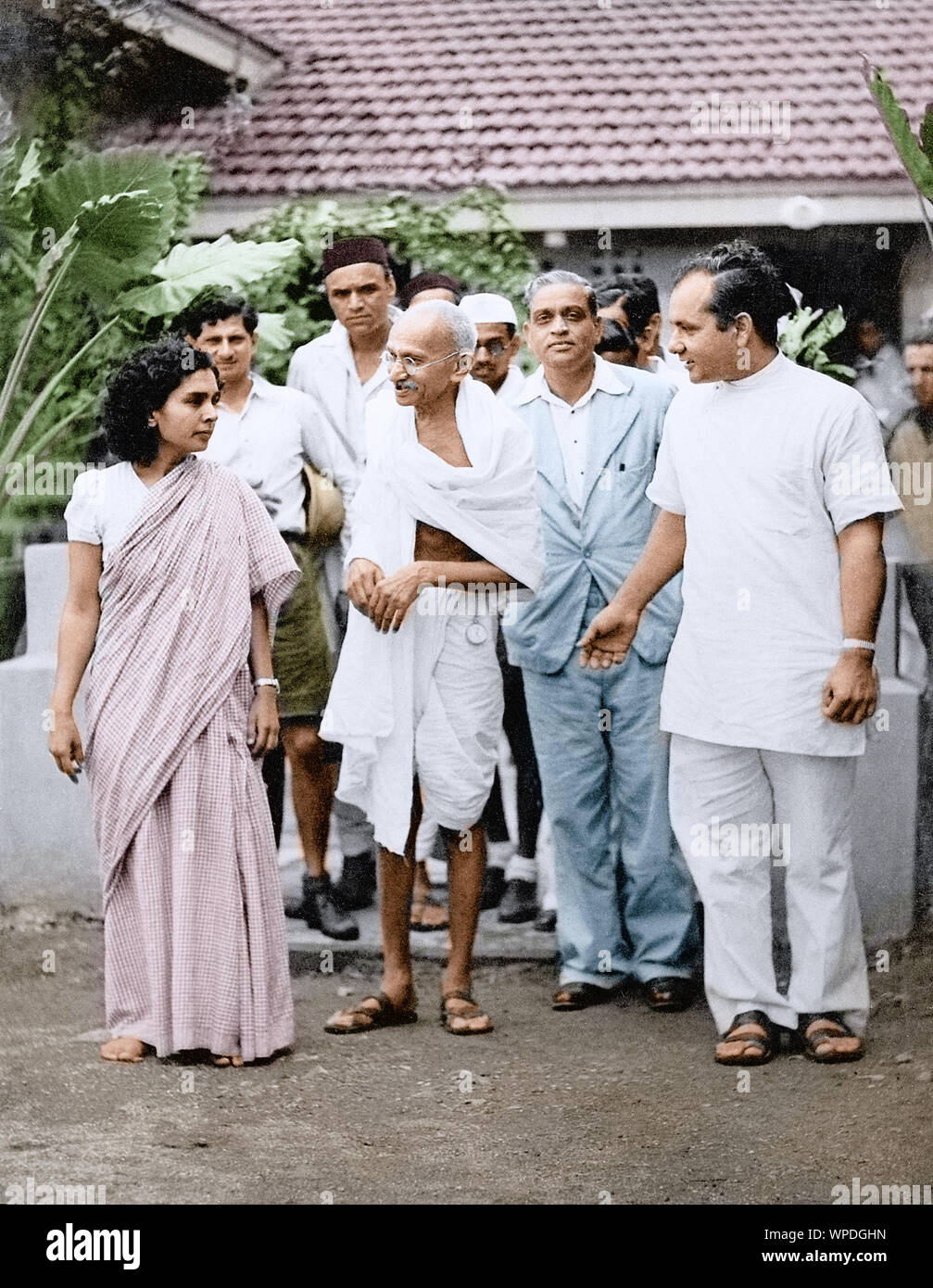 Mahatma Gandhi am Dr Dinshaw Mehta Natur Heilung Klinik und Sanatorium in Pune, Indien, Asien, Juni 1944 Stockfoto