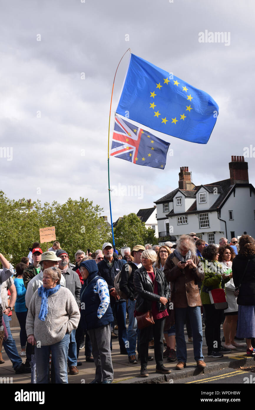 Die Verteidigung der Demokratie: Stop der Putsch Protest außerhalb der Stadt Hall, Norwich UK7 September 2019 - anti Boris Johnson Protest Stockfoto