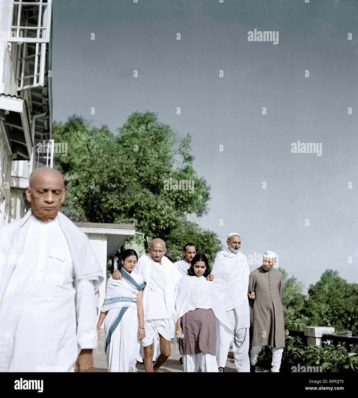 Sardar Vallabhbhai Patel, Mahatma Gandhi, Abdul Ghaffar Khan Jawaharlal Nehru, Indien, Asien, Juli 1945 Stockfoto