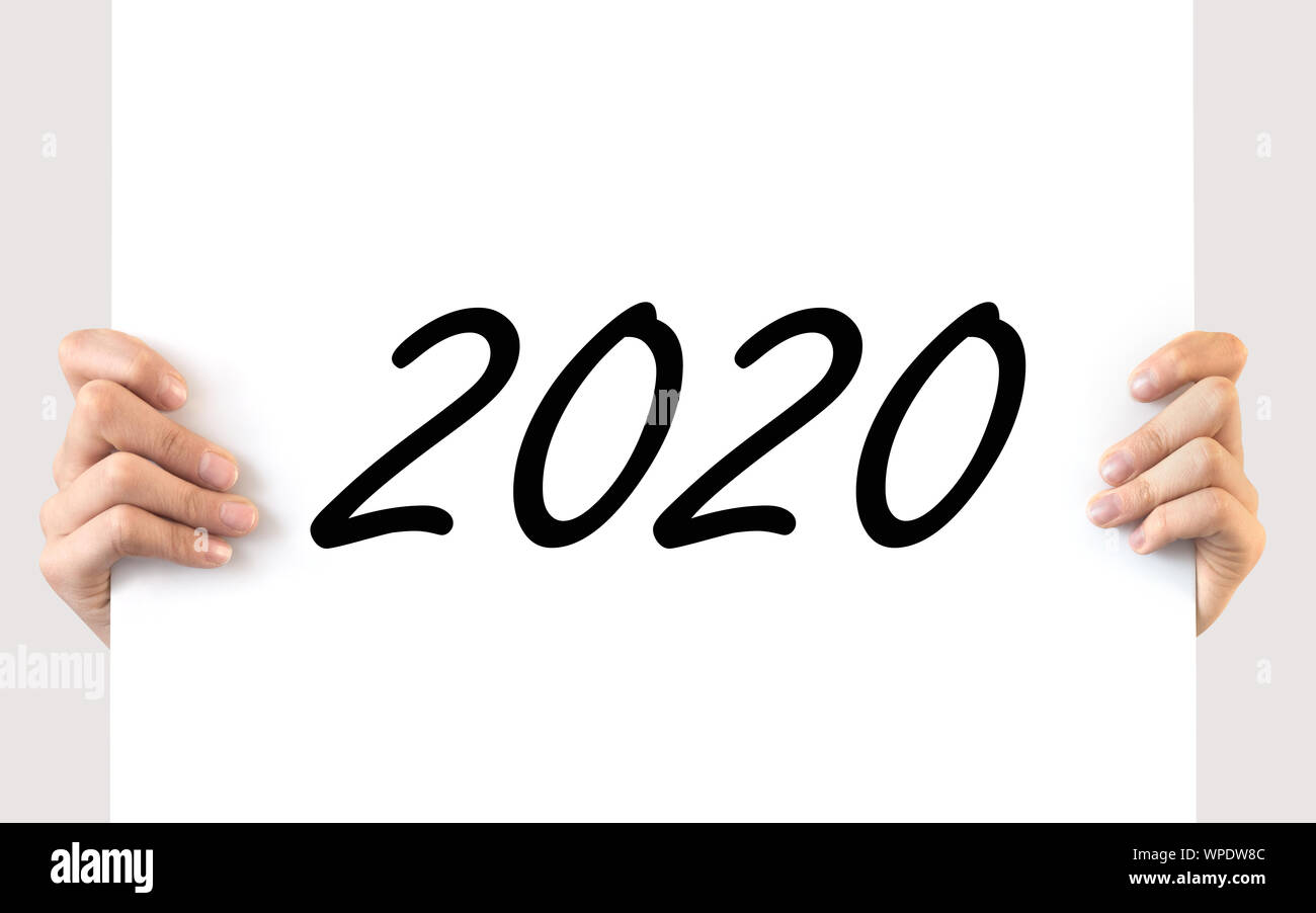 Hände halten ein White Board 2020 Stockfoto
