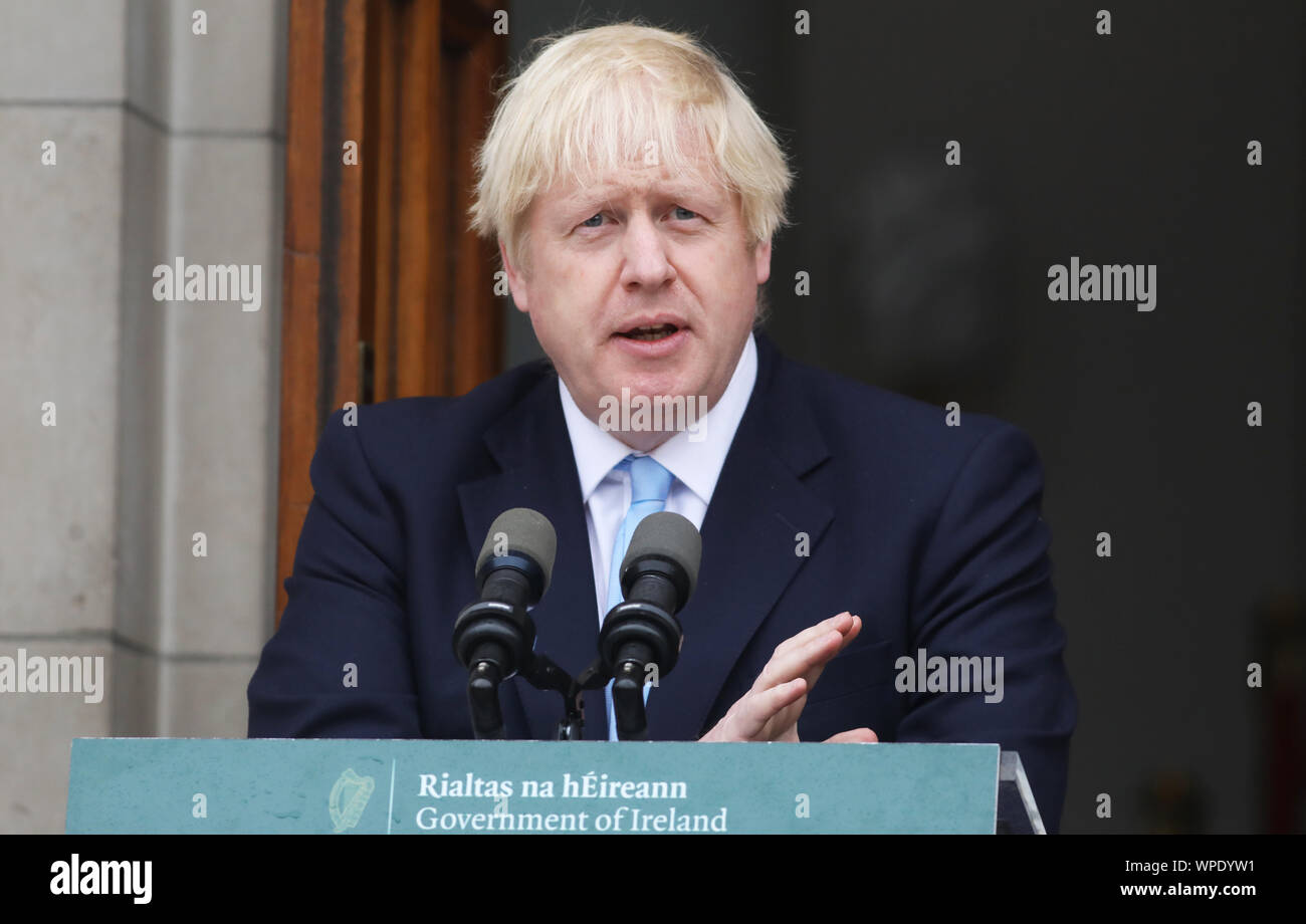Dublin, Irland. 9 Sep, 2019. Boris Johnson in Dublin für Brexit spricht. Abgebildet ist der britische Premierminister Boris Johnson im Regierungsgebäude in Dublin. Da spricht er über die nordirischen Grenze Problem und die Bexit Krise. Foto: Lea Farrell/RollingNews. ie Credit: RollingNews.ie/Alamy leben Nachrichten Stockfoto