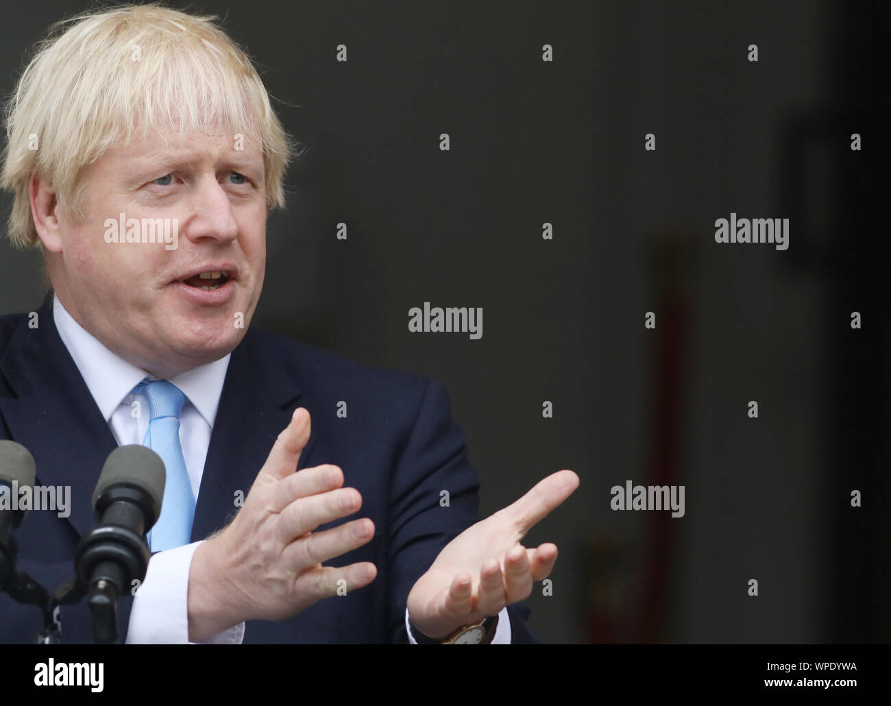 Dublin, Irland. 9 Sep, 2019. Boris Johnson in Dublin für Brexit spricht. Der britische Premierminister Boris Johnson Treffen der Taoiseach auf Regierungsgebäude in Dublin. Sie sind sowohl über die nordirischen Grenze Problem und die Bexit Krise zu sprechen. Foto: Lea Farrell/RollingNews. ie Credit: RollingNews.ie/Alamy leben Nachrichten Stockfoto