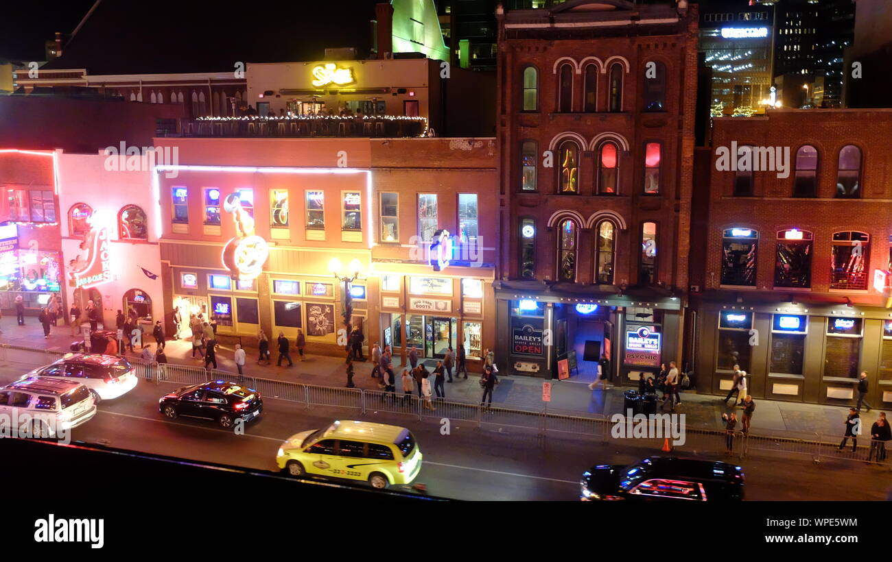 Nashville Straße Szenen bei Nacht Stockfoto
