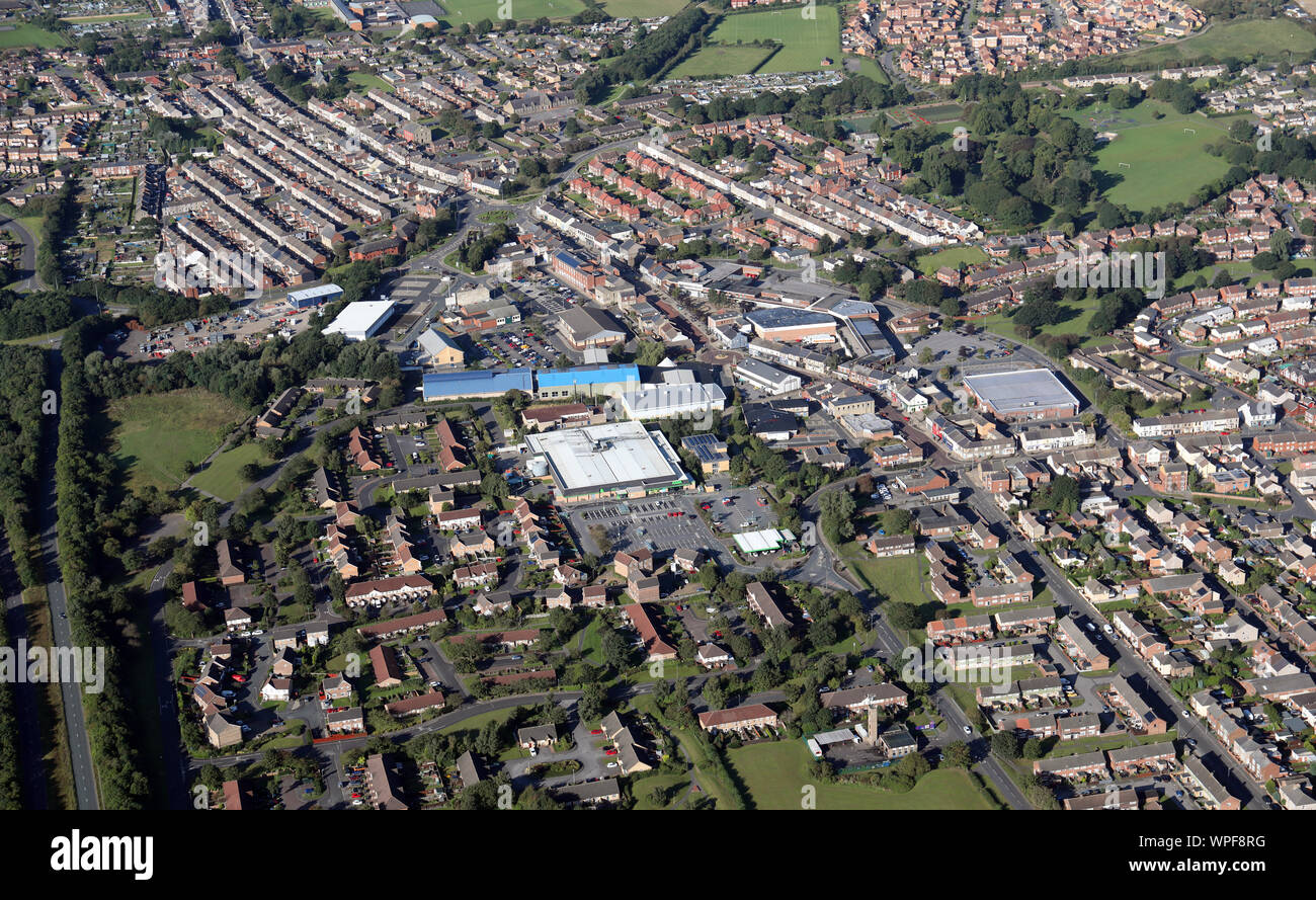 Luftaufnahme von Spennymoor Stadtzentrum, County Durham Stockfoto