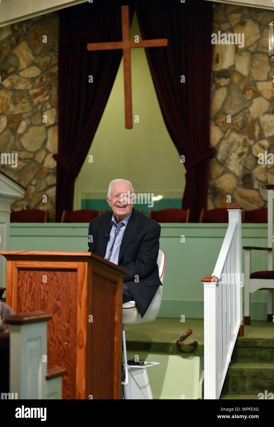 Ebenen, GA, USA. 8. Sep 2019. Jimmy Carter in Anwesenheit für Jimmy Carter lehrt Sonntagsschule, Maranatha Baptist Church, Ebenen, GA 8. September 2019. Credit: Derek Sturm/Everett Collection/Alamy leben Nachrichten Stockfoto