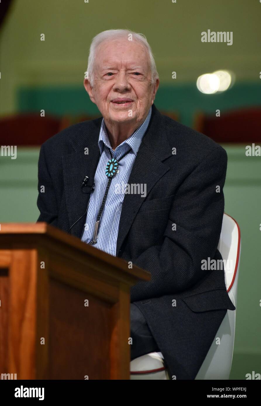 Ebenen, GA, USA. 8. Sep 2019. Jimmy Carter in Anwesenheit für Jimmy Carter lehrt Sonntagsschule, Maranatha Baptist Church, Ebenen, GA 8. September 2019. Credit: Derek Sturm/Everett Collection/Alamy leben Nachrichten Stockfoto