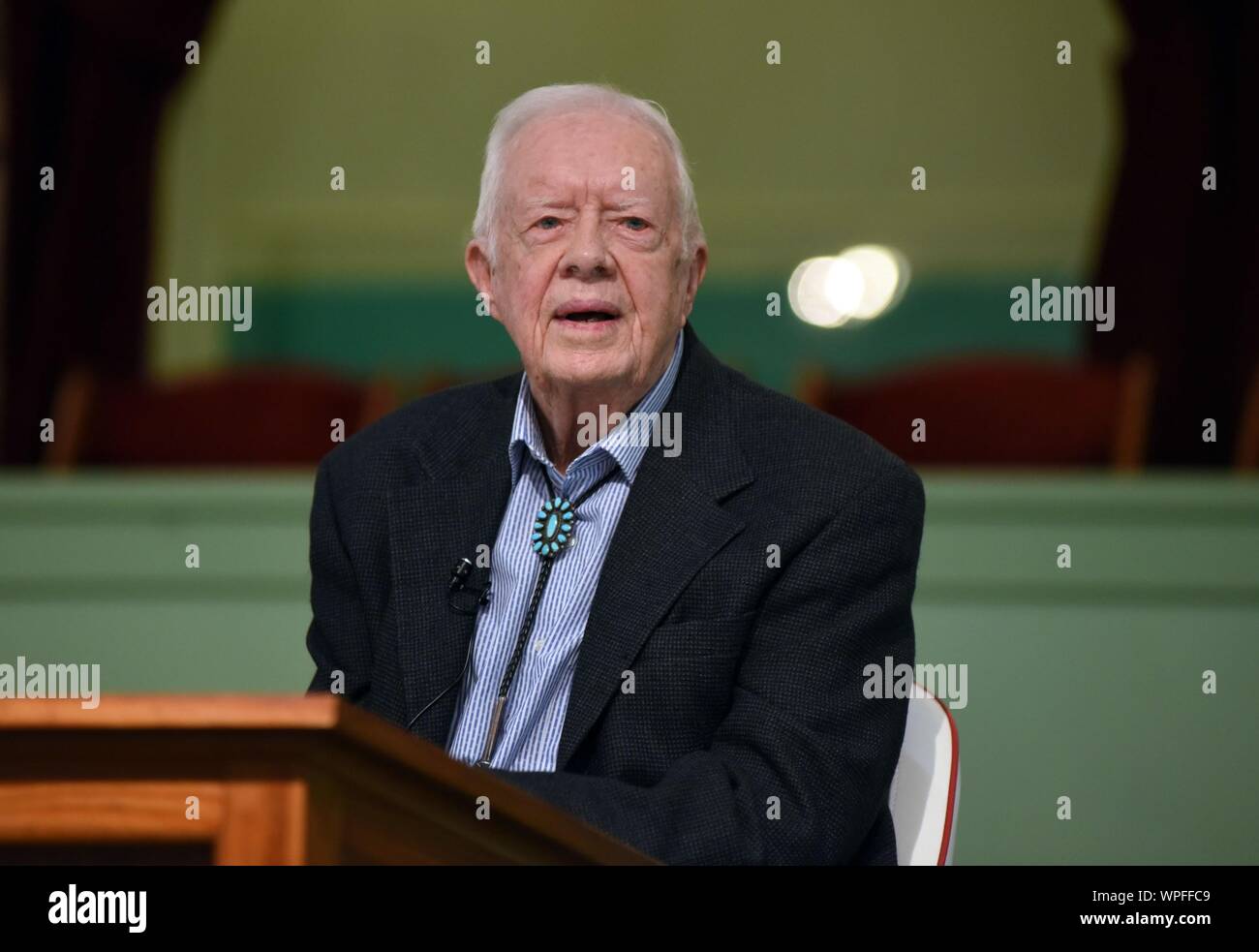 Ebenen, GA, USA. 8. Sep 2019. Jimmy Carter in Anwesenheit für Jimmy Carter lehrt Sonntagsschule, Maranatha Baptist Church, Ebenen, GA 8. September 2019. Credit: Derek Sturm/Everett Collection/Alamy leben Nachrichten Stockfoto