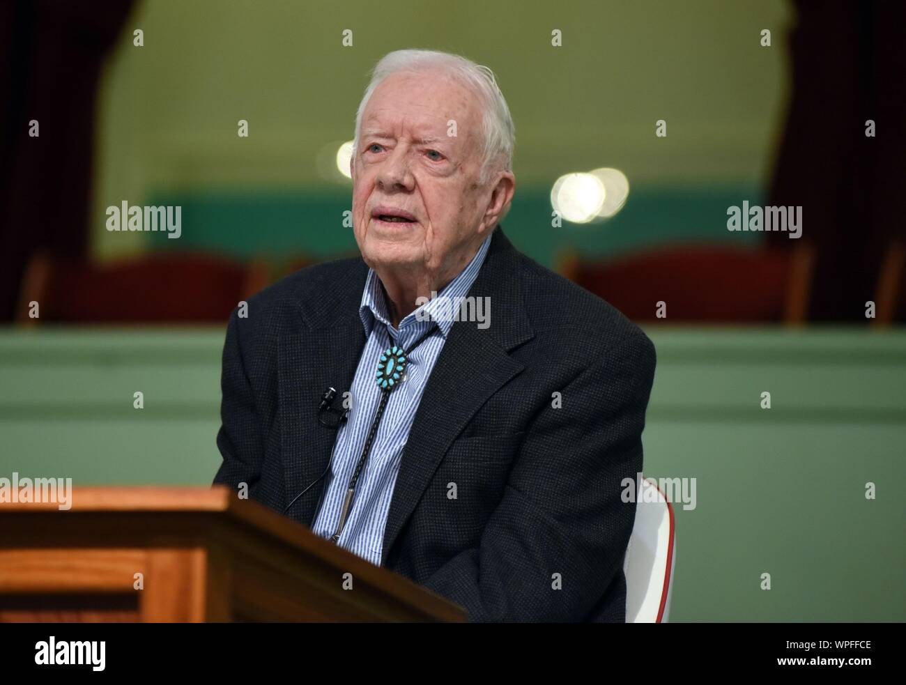 Ebenen, GA, USA. 8. Sep 2019. Jimmy Carter in Anwesenheit für Jimmy Carter lehrt Sonntagsschule, Maranatha Baptist Church, Ebenen, GA 8. September 2019. Credit: Derek Sturm/Everett Collection/Alamy leben Nachrichten Stockfoto