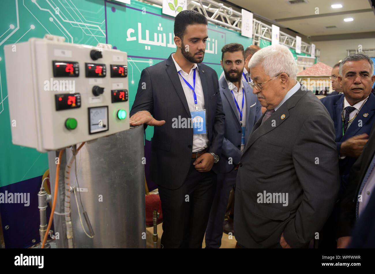 Ramallah, West Bank, Palästina. 9 Sep, 2019. Der palästinensische Präsident Mahmoud Abbas besucht die Vierte Nationale Forum für die vierte industrielle Revolution, in der West Bank Stadt Ramallah, Sept. 09, 2019 Credit: thaer Ganaim/APA-Images/ZUMA Draht/Alamy leben Nachrichten Stockfoto