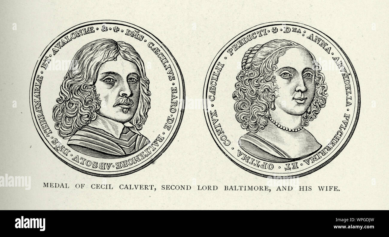 Cecil Calvert, 2. Baron Baltimore undf seine Frau Anne Arundell. Cecil Calvert, 2. Baron Baltimore (8. August 1605 - 30. November 1675) war ein englischer Adliger, war der erste Inhaber der Provinz Maryland, 9 proprietäre Gouverneur der Kolonie von Neufundland Stockfoto