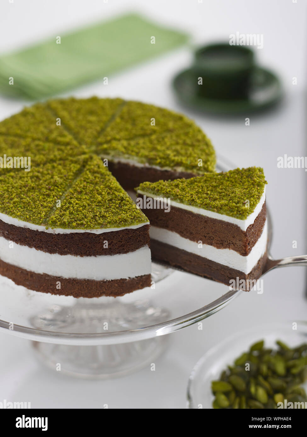 Schokolade und Pistazien Kuchen Stockfoto