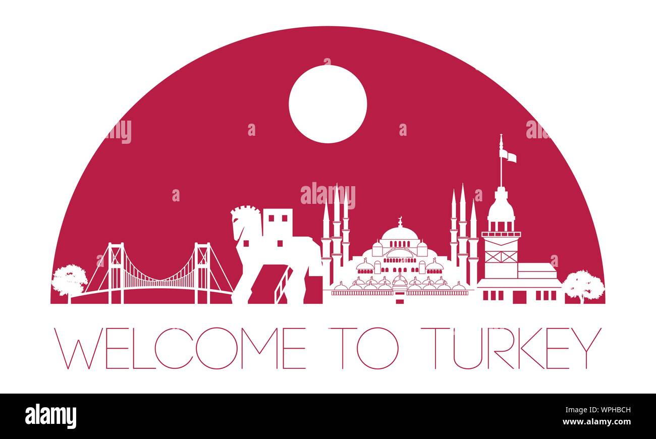 Türkei Wahrzeichen silhouette Stil, Text innerhalb, Vector Illustration Stock Vektor