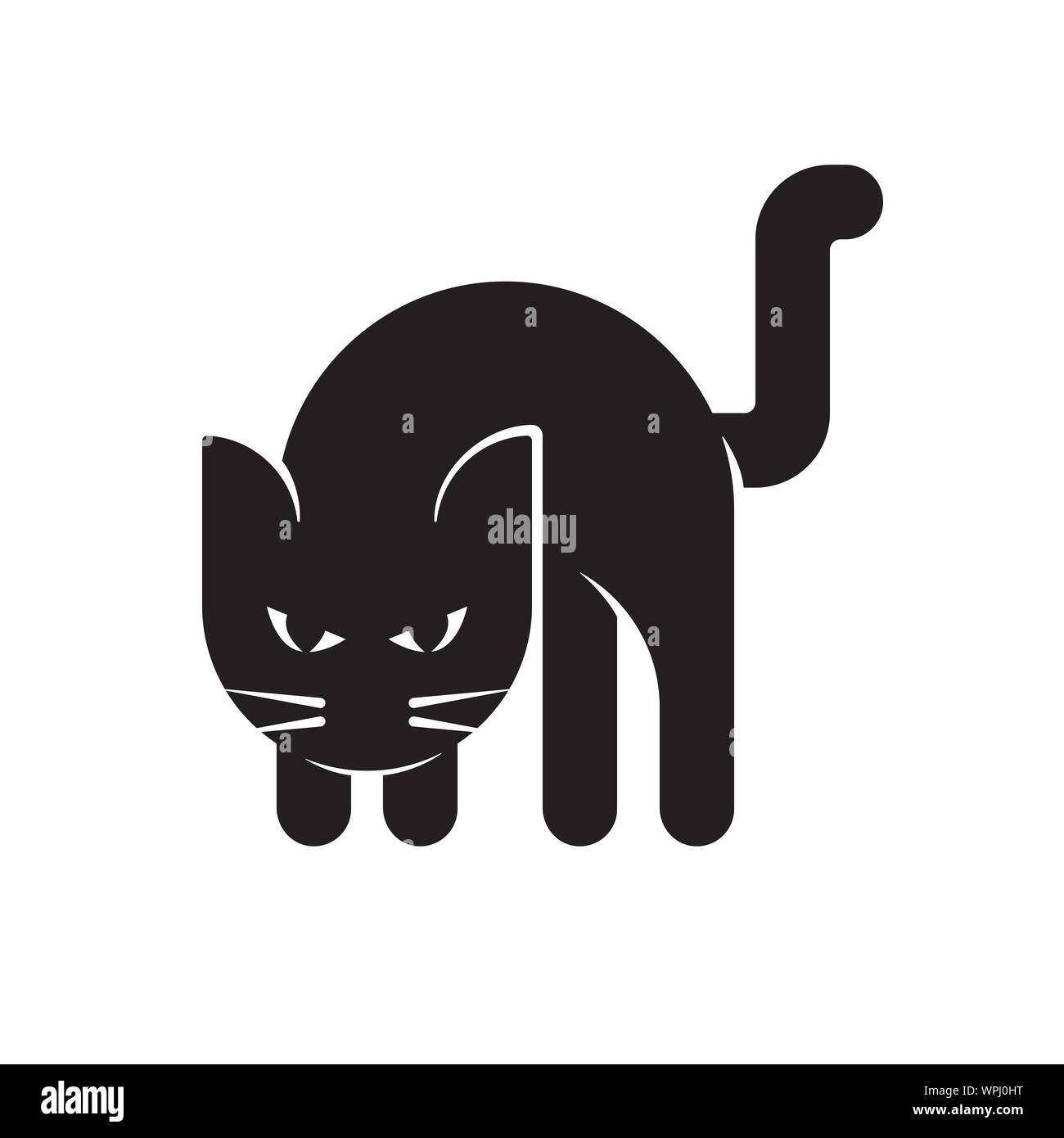 Hunching böse schwarze Katze Vektor icon. Feste schwarze Halloween Symbol. Stock Vektor