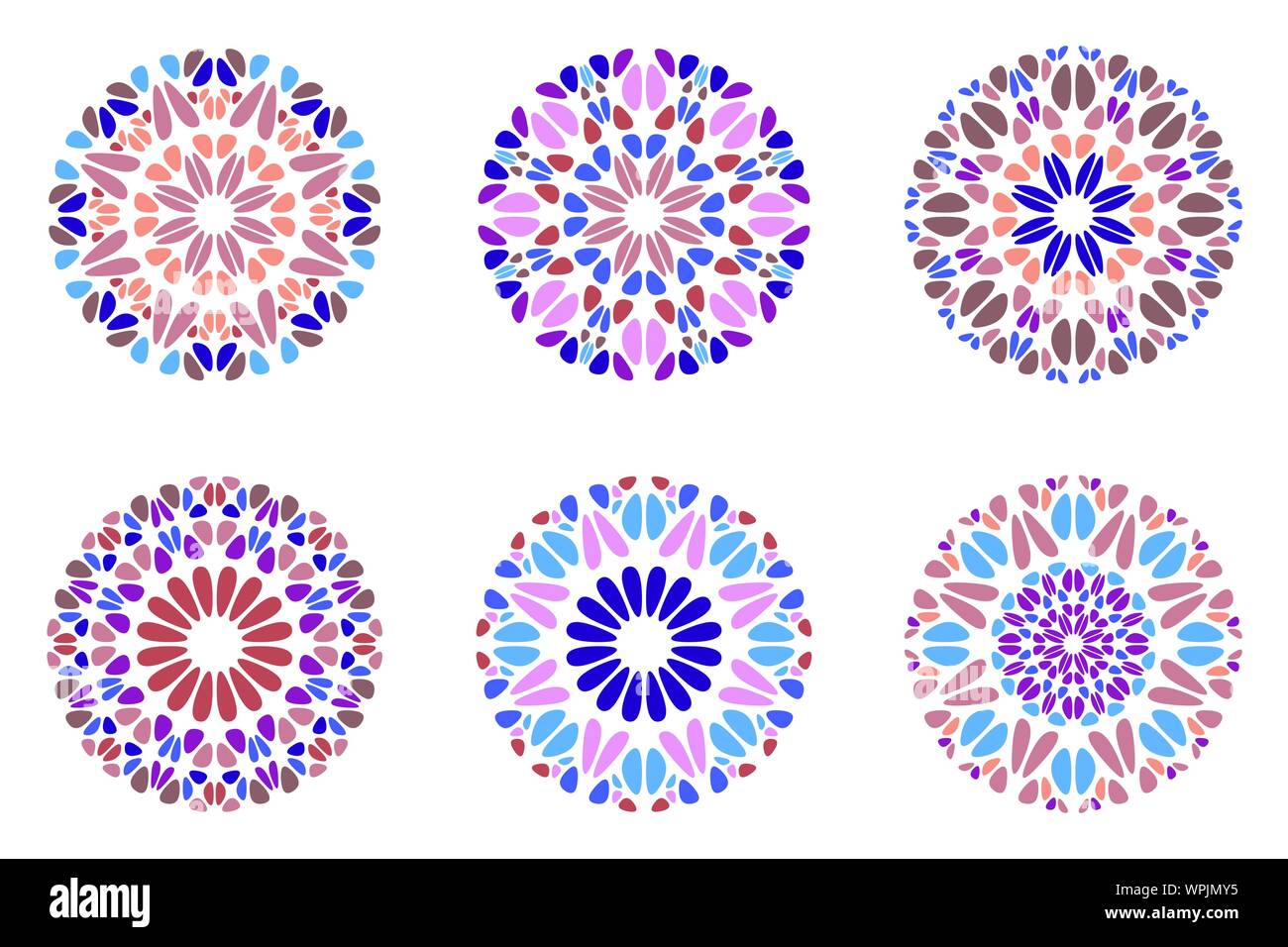 Reich verzierte Bunte, mit Blumenmustern mandala Symbol gesetzt - geometrische Runde kreisförmige Vector Graphic Designs Stock Vektor