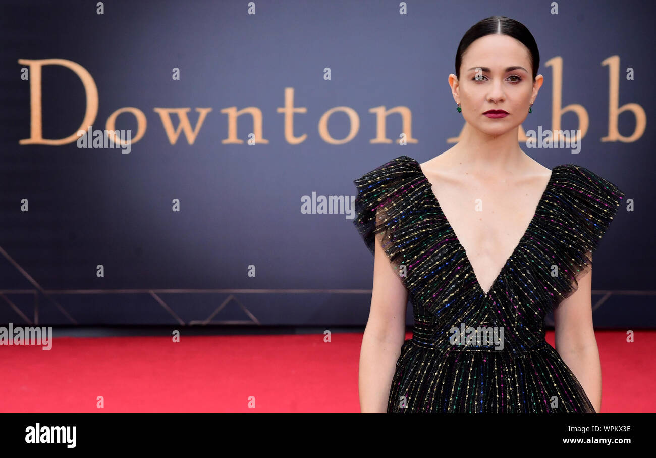 Tuppence Middleton die Teilnahme an der Uraufführung von Downton Abbey, in der cineworld Leicester Square, London statt. Stockfoto