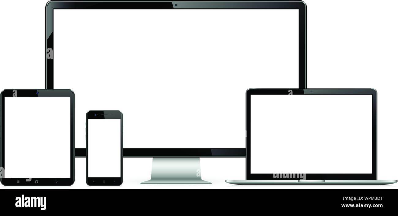Technik Geräte - Computer, Monitor, Laptop, Tablet und Smartphone Stock Vektor