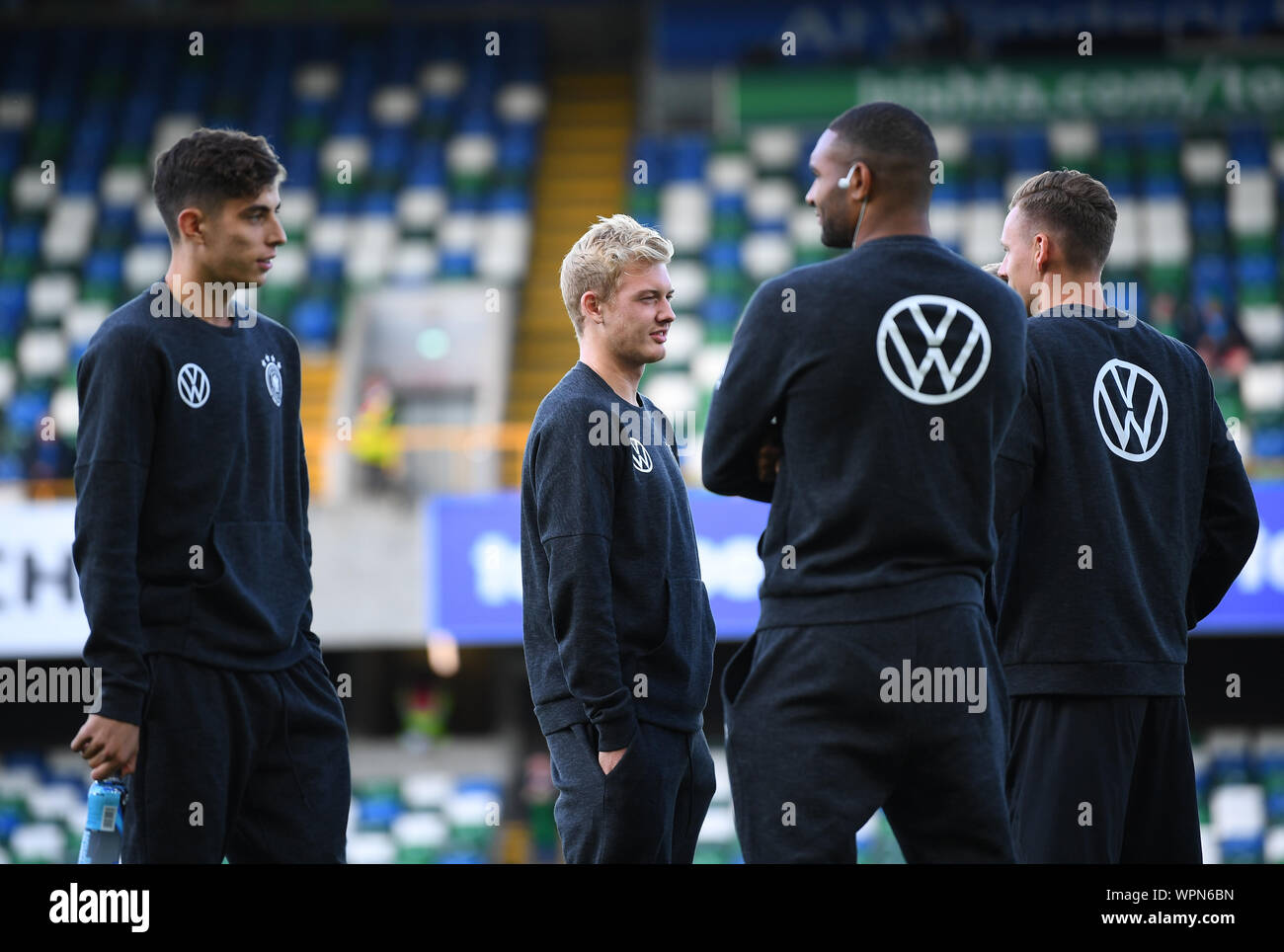 Belfast, UK. 09 Sep, 2019. Kai Havertz (Deutschland), Julian Brandt (Deutschland), Jonathan Tah (Deutschland), Goalie Bernd Leno (Deutschland) sind in Windsor Park zu spielen. GES/fussball/EURO Qualifikation: Nordirland - Deutschland, 09.09.2019 Fußball: Europäische Qualifier: Nordirland gegen Deutschland, Belfast, September 9, 2019 | Verwendung der weltweiten Kredit: dpa/Alamy leben Nachrichten Stockfoto