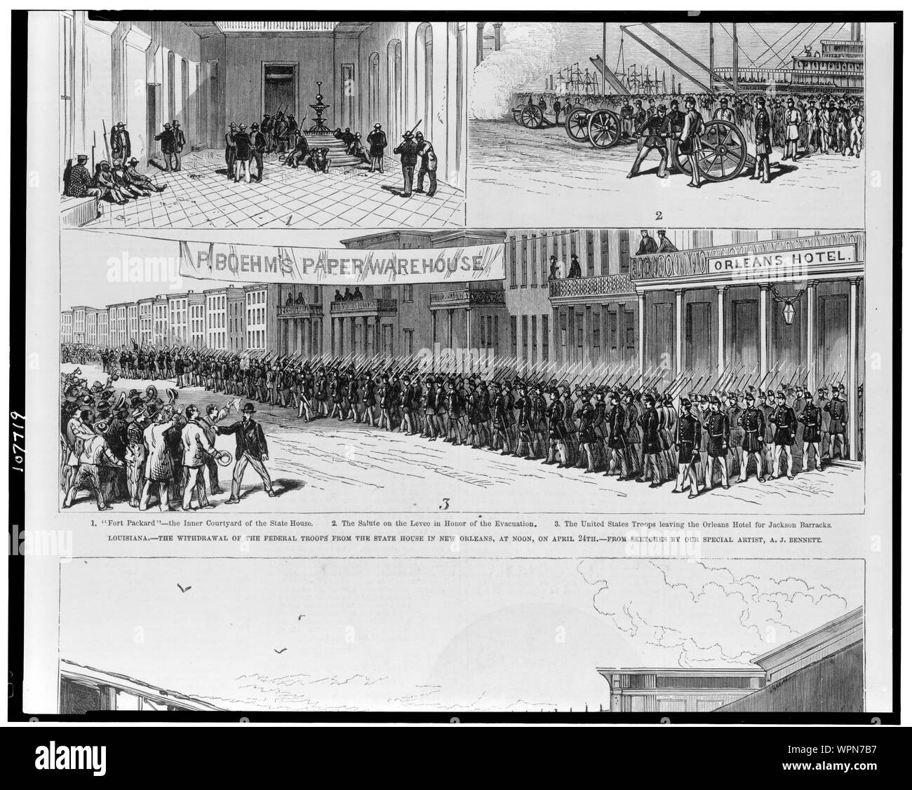 Louisiana - die Rücknahme der föderalen Truppen aus dem State House in New Orleans, am Mittag, am 24. April in/aus Skizzen von unseren speziellen Künstler, A.J. Bennett. Stockfoto