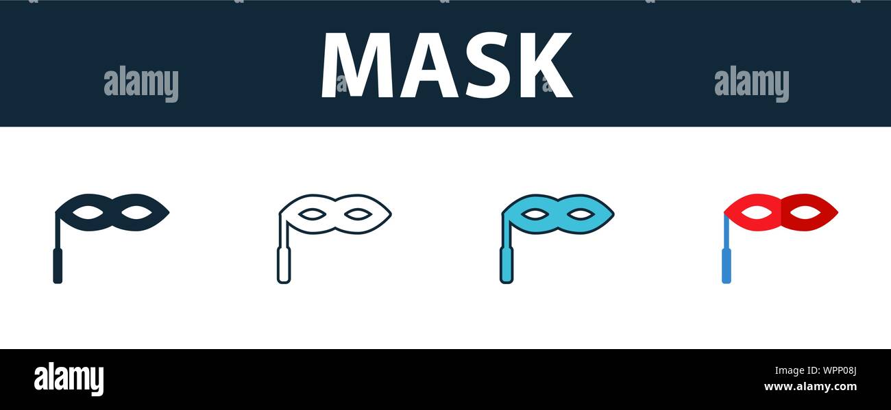Maske Icon Set. Vier Elemente in verschiedenen Stilen aus Partei Symbol ...