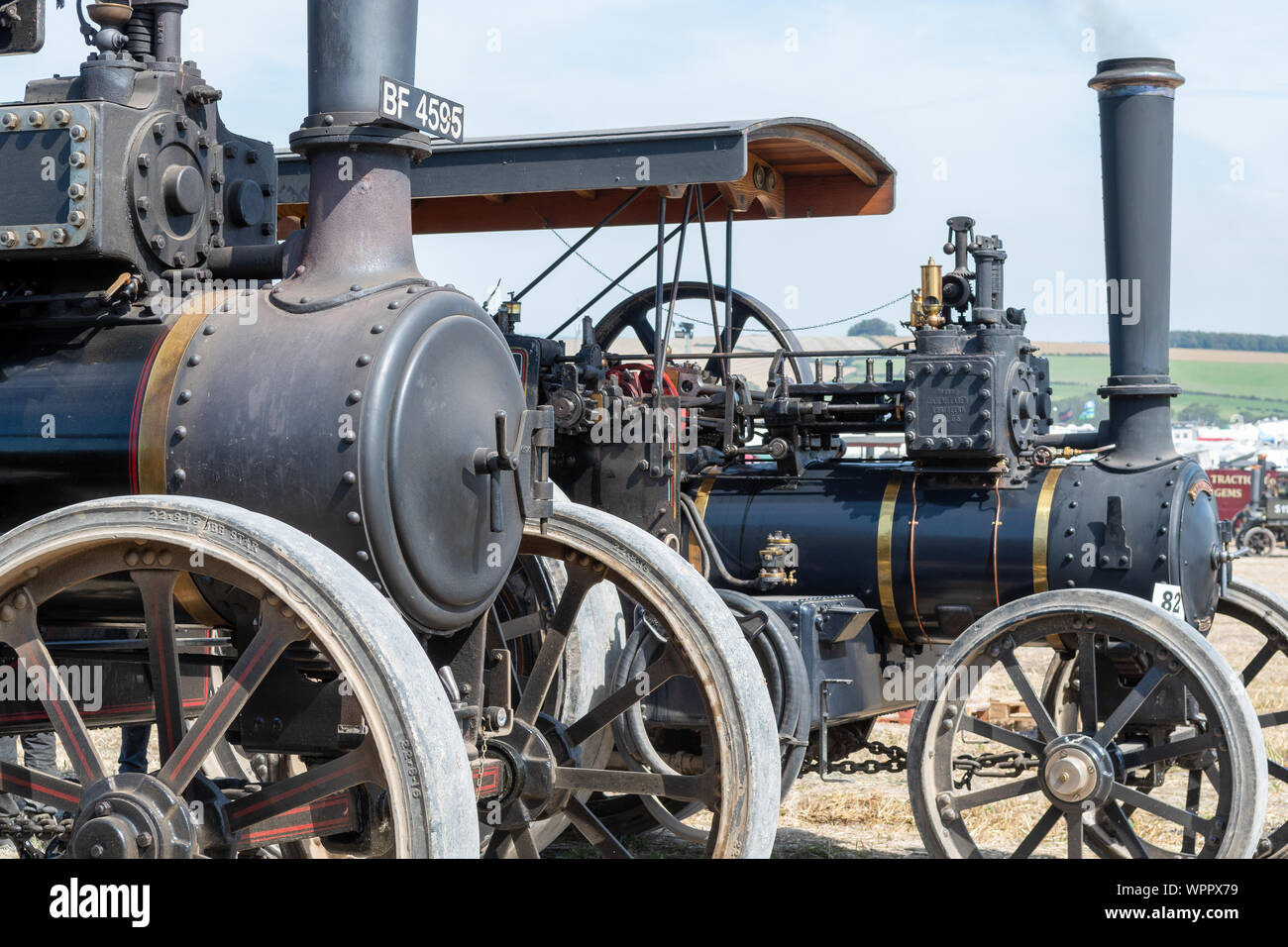 Blandford Forum. Dorset. Vereinigtes Königreich. 24. August 2019. Fahr motoren sind auf dem Display an der Great Dorset Steam Fair. Stockfoto