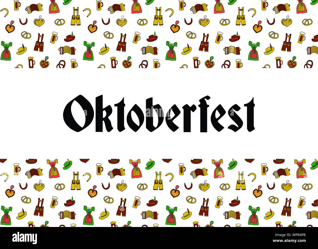 Oktoberfest party Poster design Vorlage. Vector Illustration. Beer Festival Party Poster. Traditionelle deutsche Lederhosen, Dirndl, Bier Gläser Stock Vektor