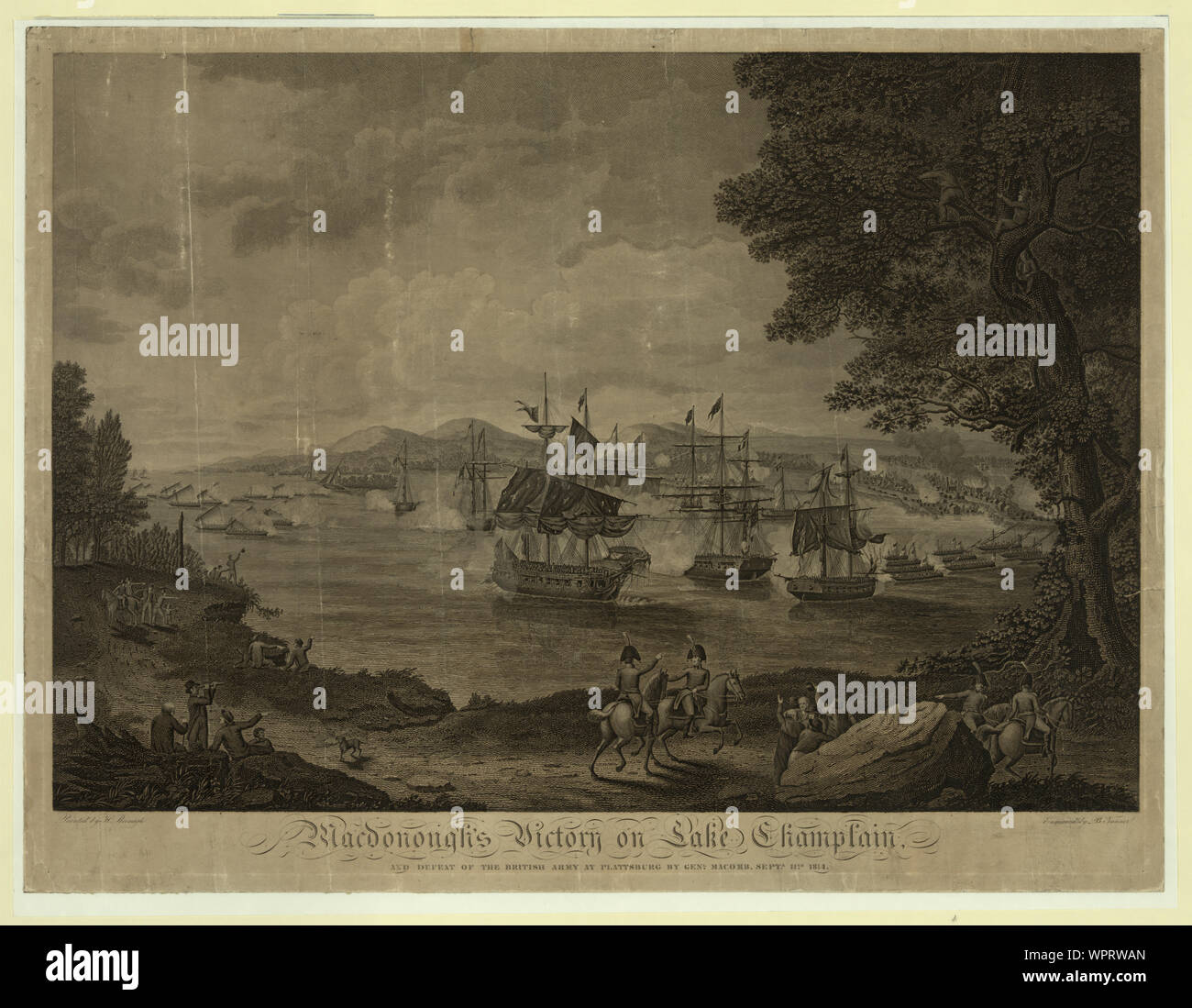 Macdonough's Sieg am Lake Champlain und Niederlage der britischen Armee in Plattsburg durch Genl. Macomb, Sept. 17 1814/bemalt von H. Reinagle; von B.Tanner eingraviert. Stockfoto