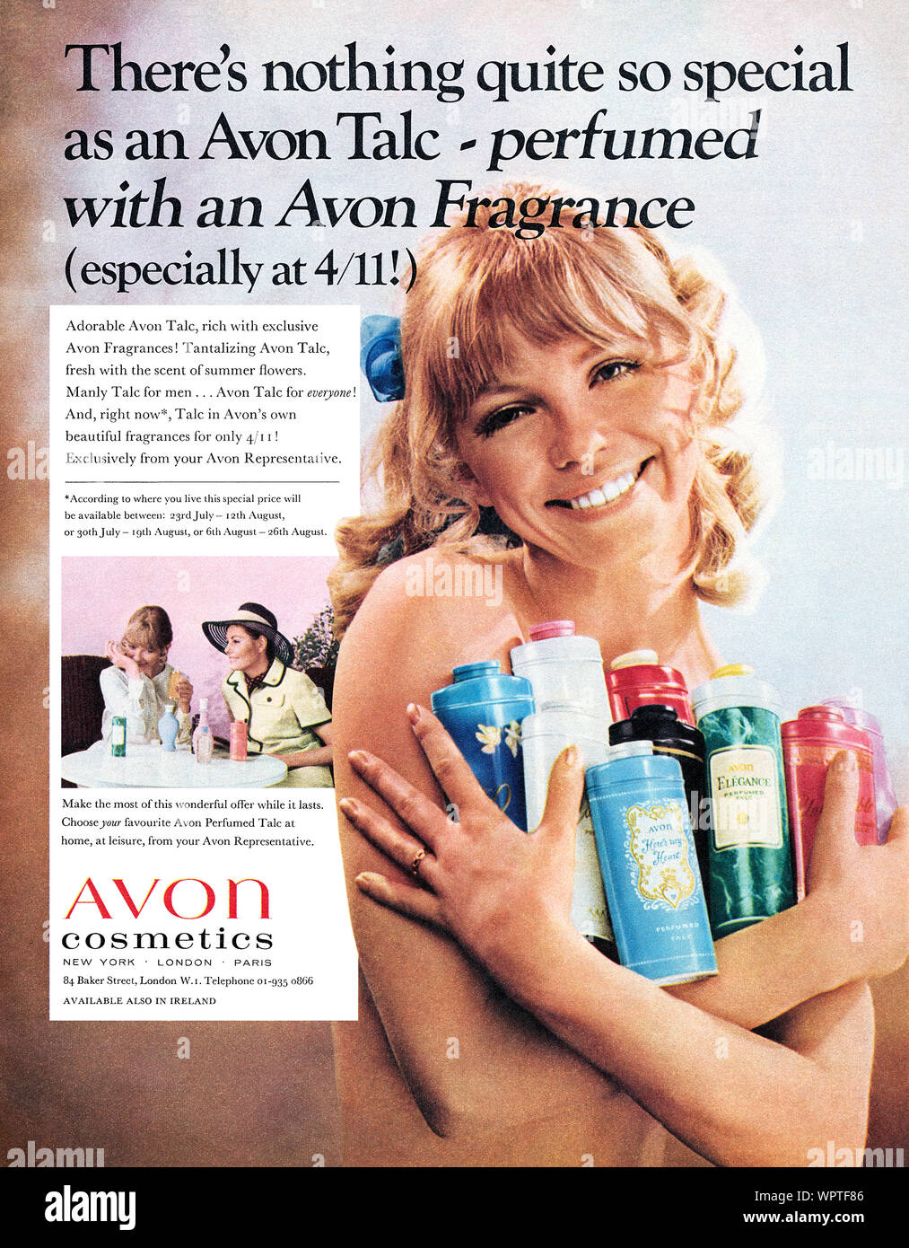 1969 britischen Werbung für Avon Talkum Puder. Stockfoto